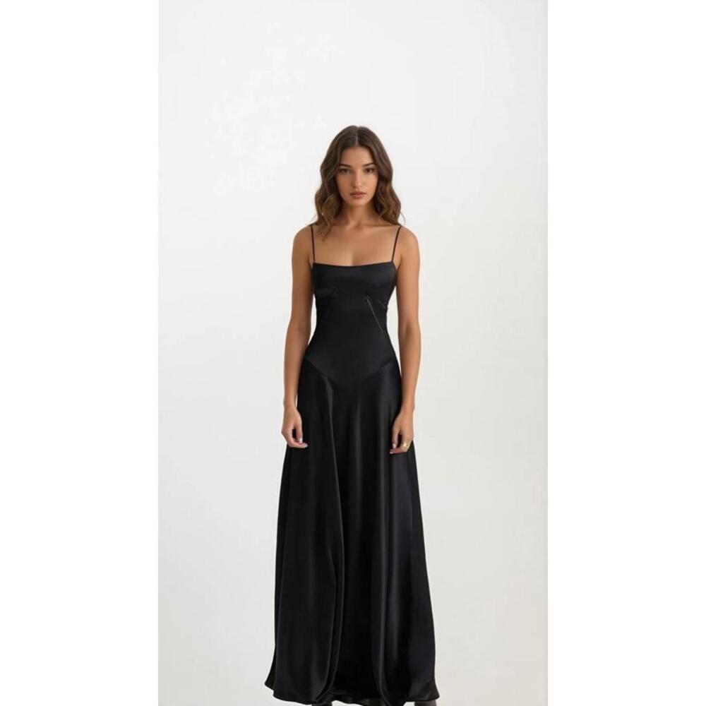 House of CB 'Anabella" Black Lace up Maxi Dress/ Size XL